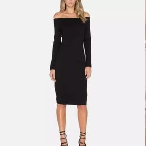 L'AGENCE Charcoal Gray Midi Off Shoulder Casual Cocktail Evening Dress XS